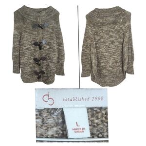 Chic Brown Pullover Sweater with Fake Toggle Closures
